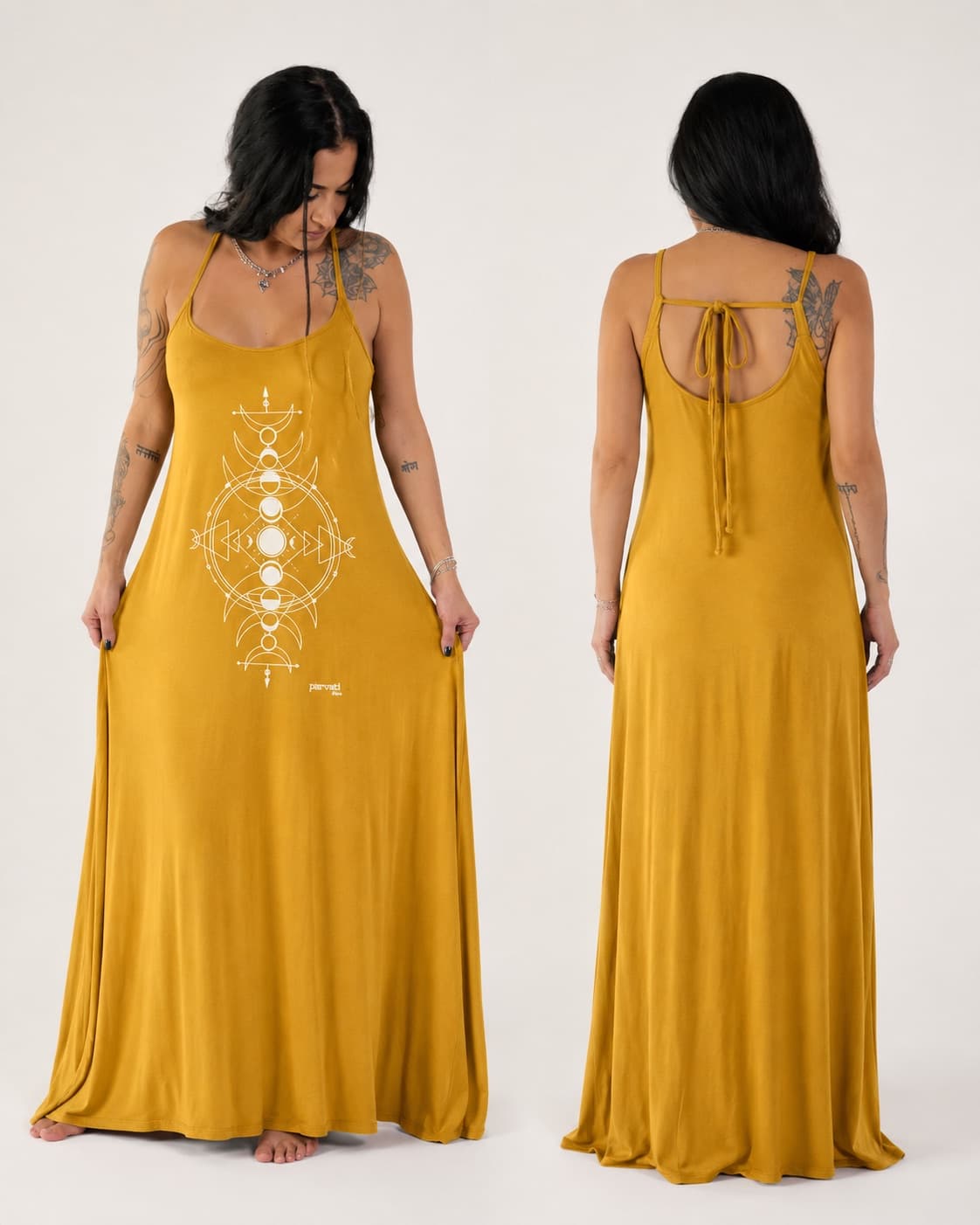 Vestido de Alça Fases da Lua Grande — Amarelo Mostarda