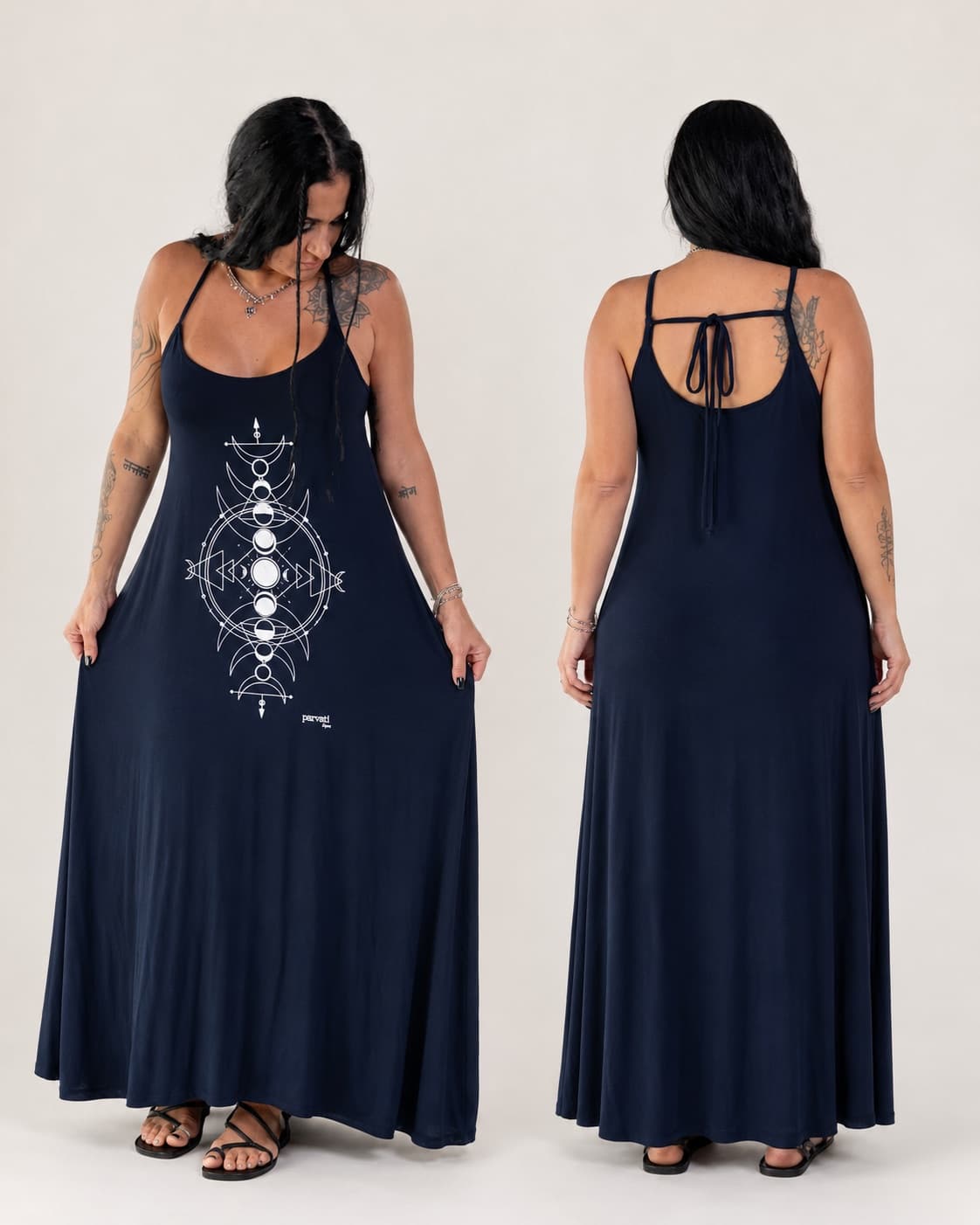 Vestido de Alça Fases da Lua Grande — Azul Marinho