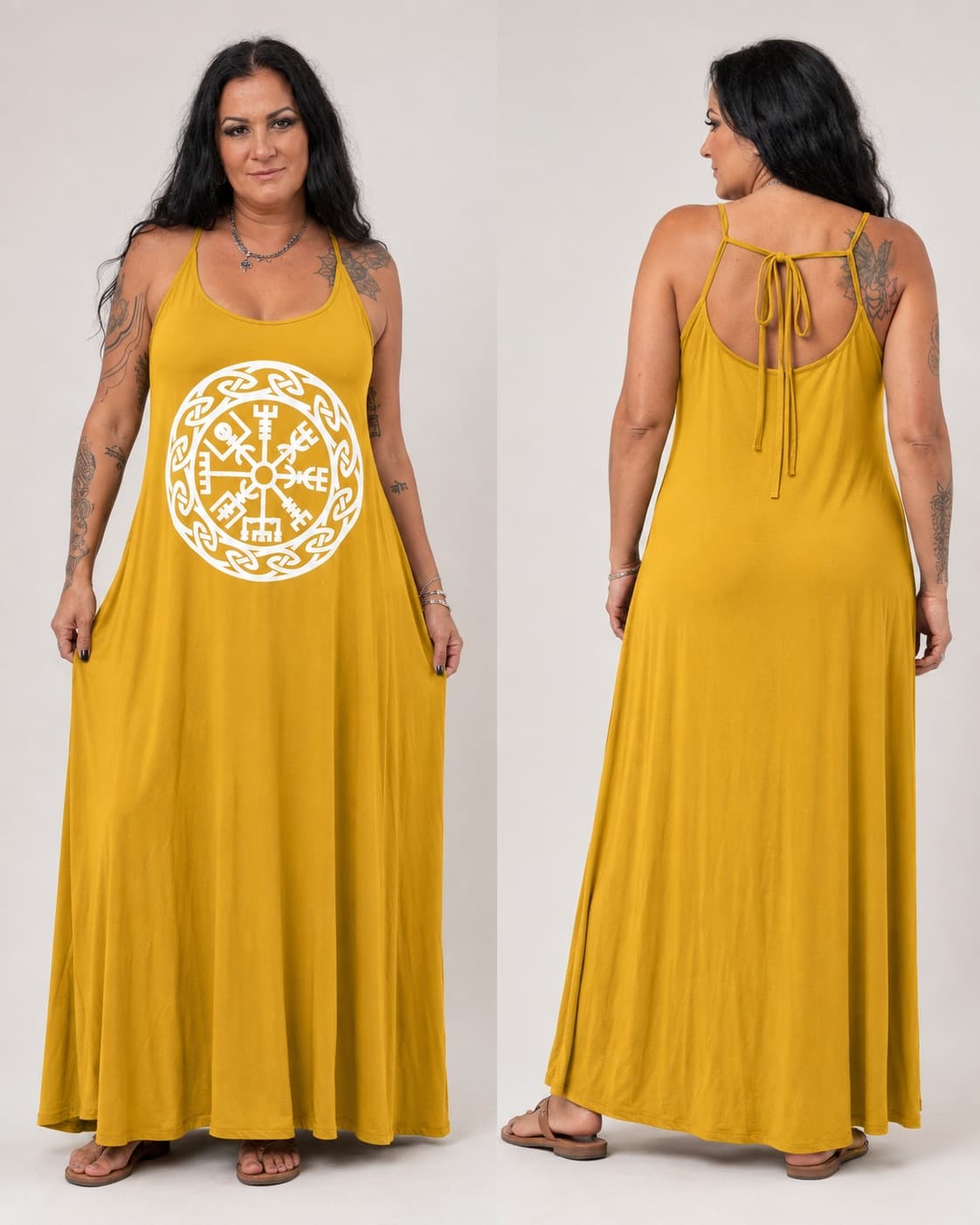 Vestido de Alça Vegvísir — Amarelo Mostarda