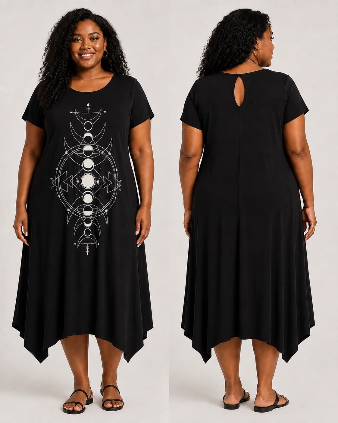 Vestido de Manga Fases da Lua Grande — Preto