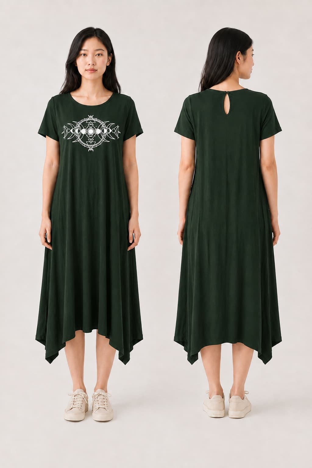 Vestido de Manga Fases da Lua Pequena — Verde Floresta Escuro