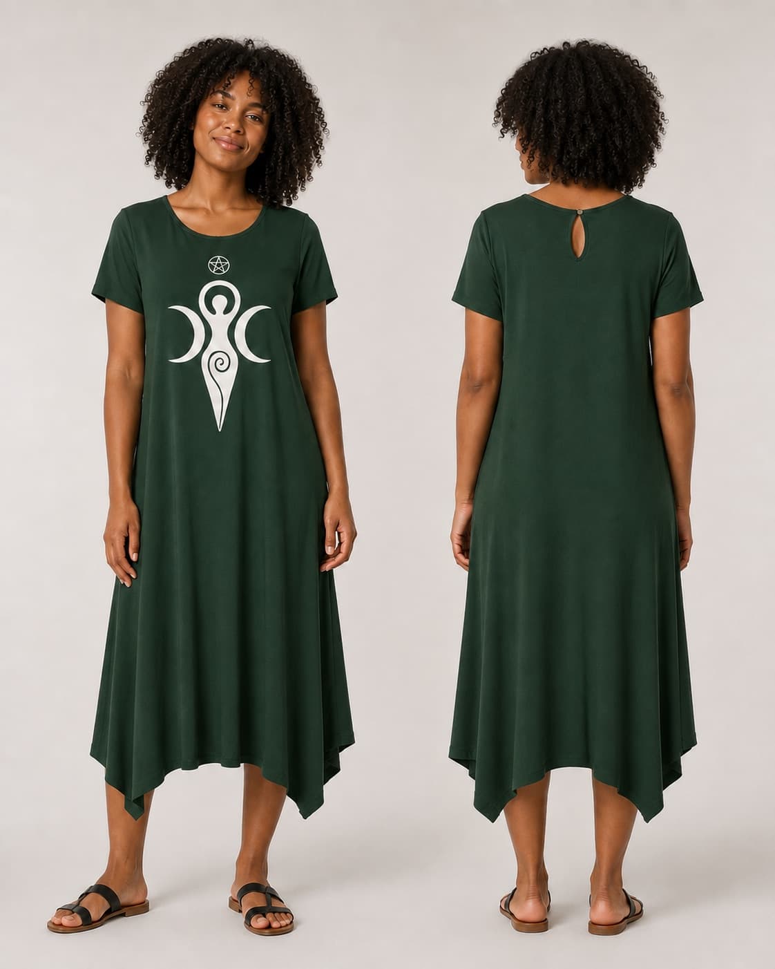 Vestido de Manga Grande Mãe — Verde Floresta Escuro