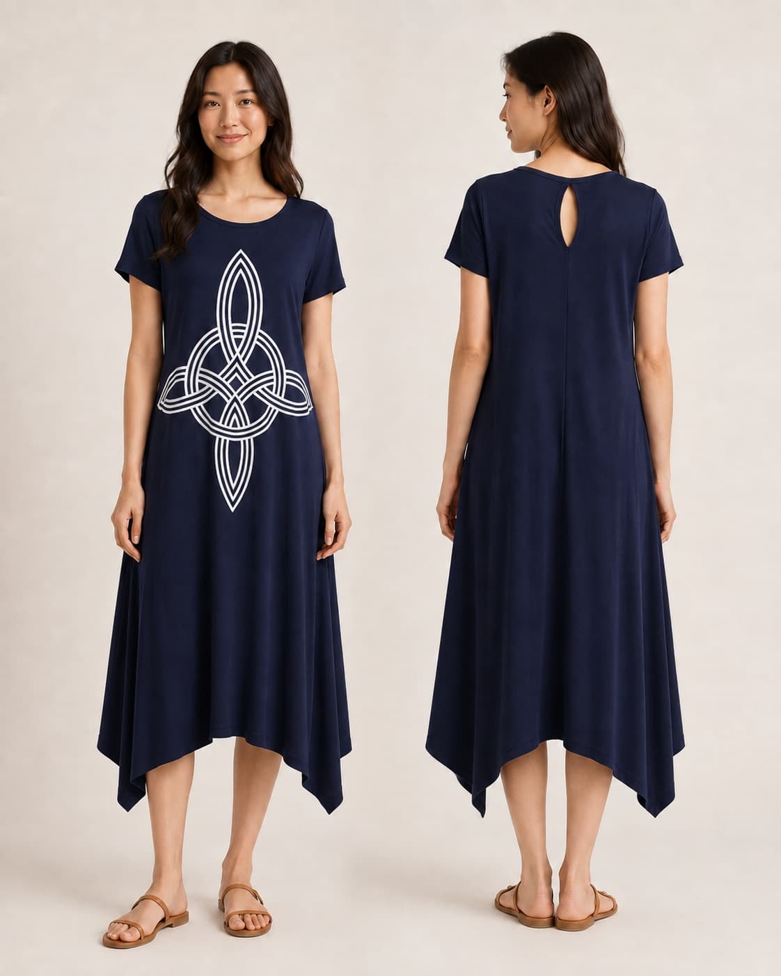 Vestido de Manga Nó de Bruxa — Azul Marinho