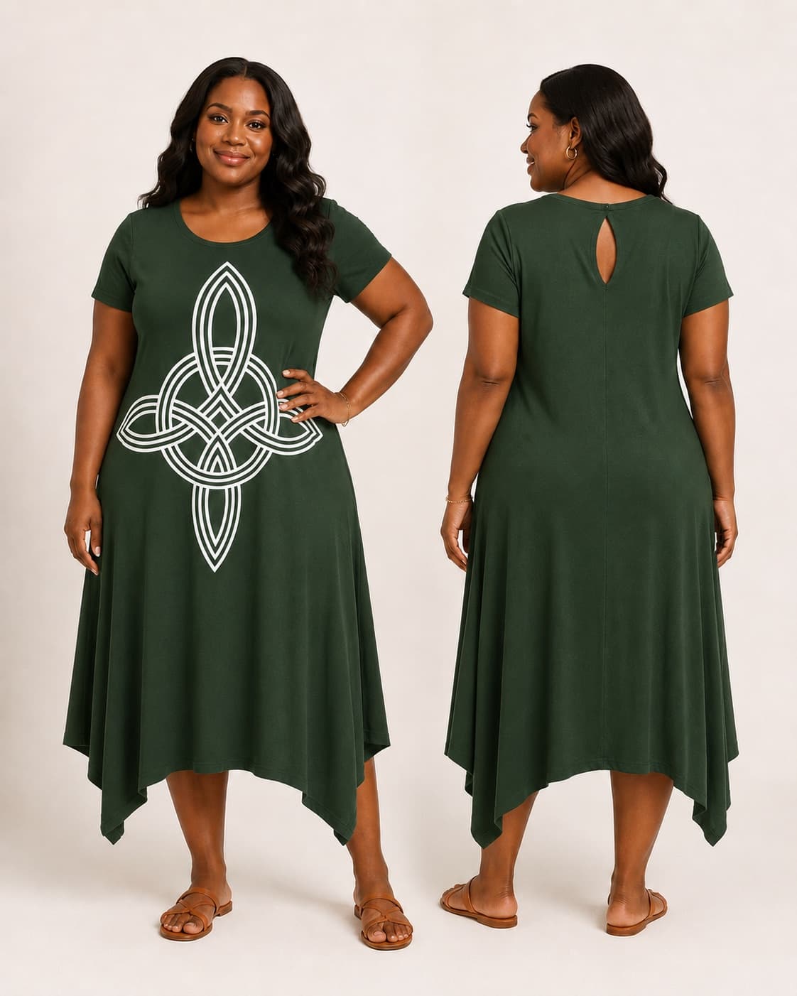 Vestido de Manga Nó de Bruxa — Verde Floresta Escuro