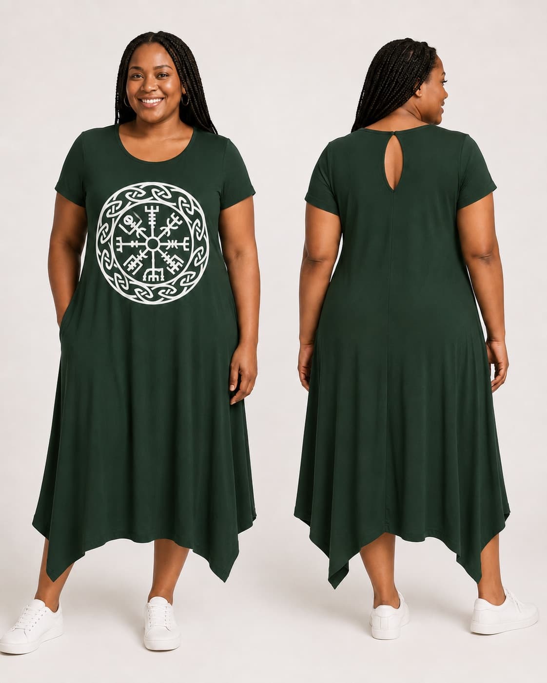 Vestido de Manga Vegvísir — Verde Floresta Escuro